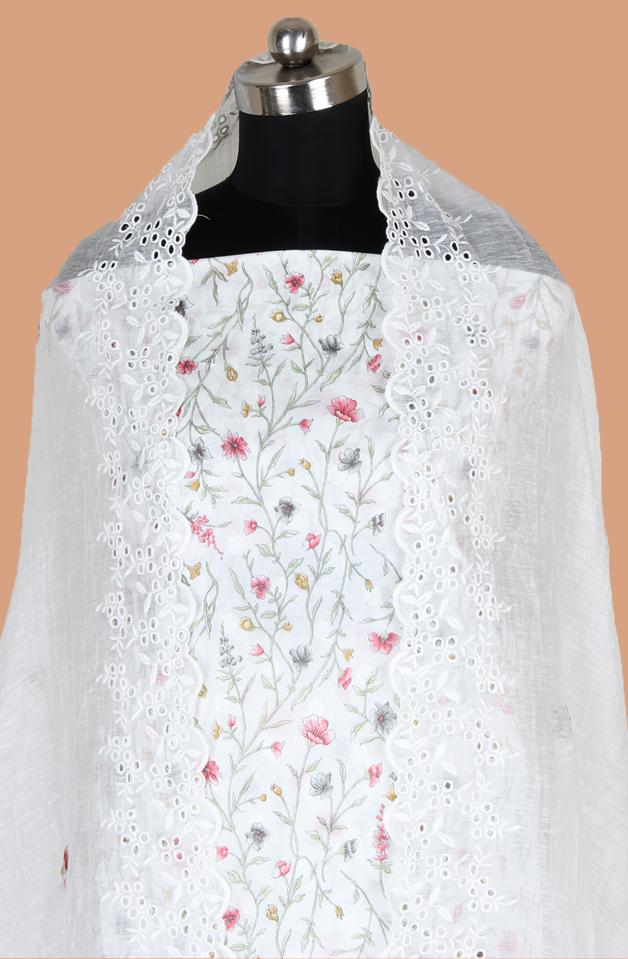 White Exclusive Pure Cotton Jacquard Printed with Embroidery Suit-set with Trendy Dupatta - VER2201A