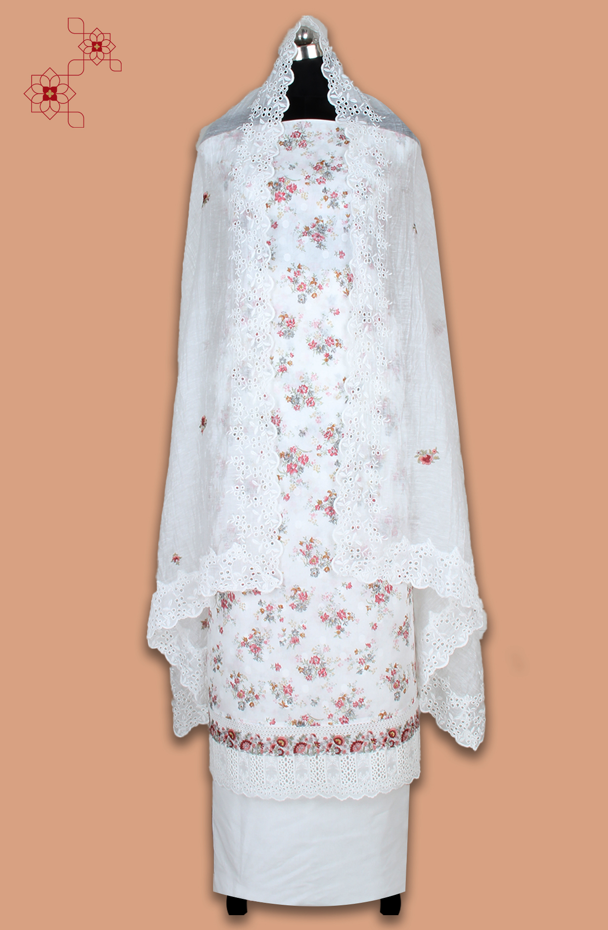 White Exclusive Pure Cotton Jacquard Printed with Embroidery Suit-set with Trendy Dupatta - VER2201C