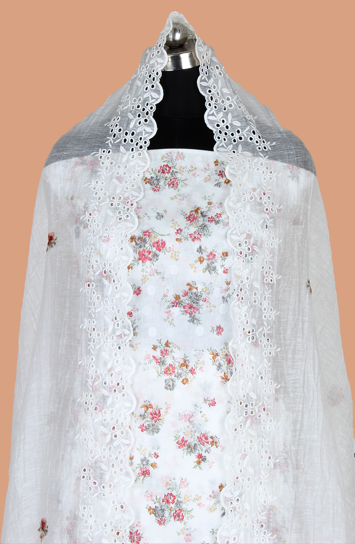 White Exclusive Pure Cotton Jacquard Printed with Embroidery Suit-set with Trendy Dupatta - VER2201C