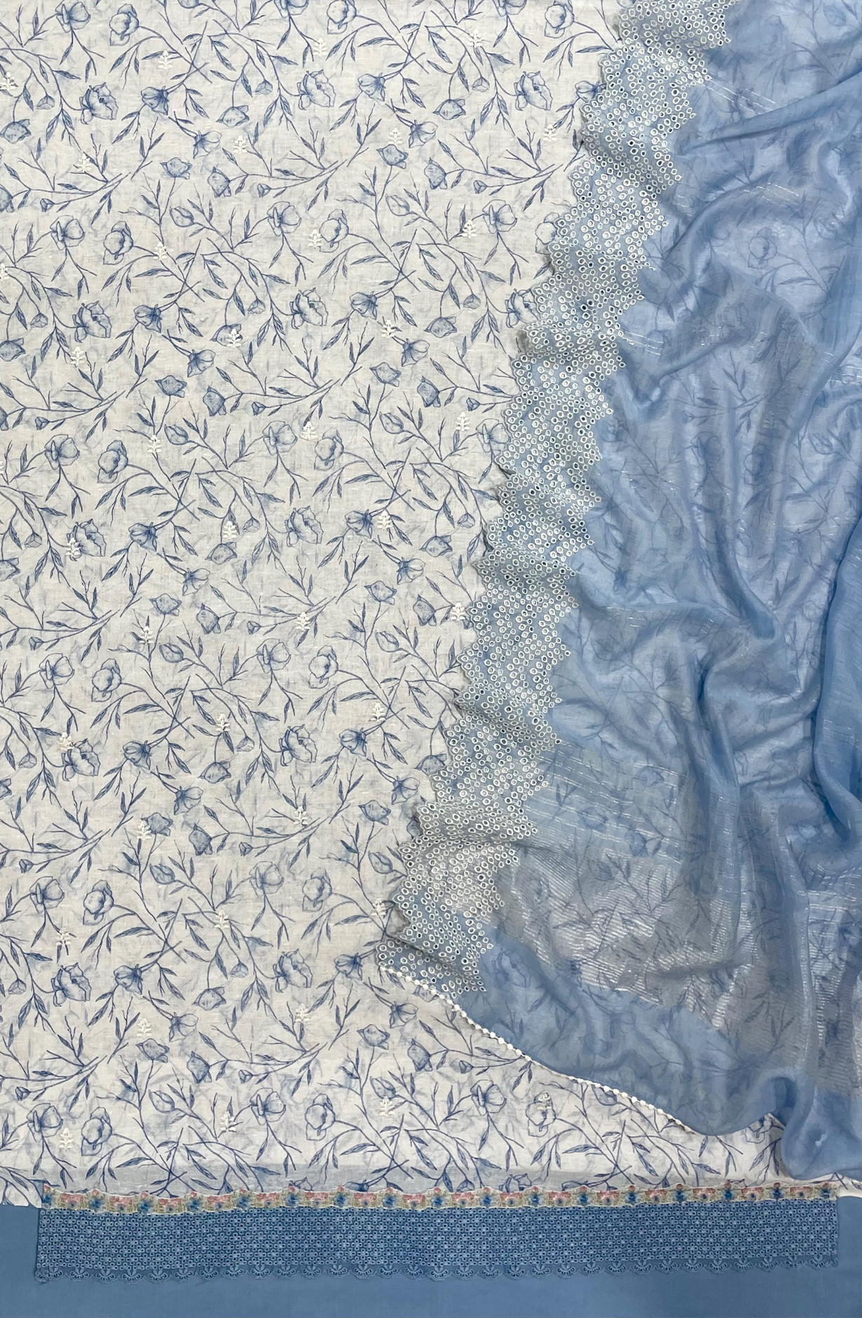 Blue Printed Linen Suit Set- VINPIM53A