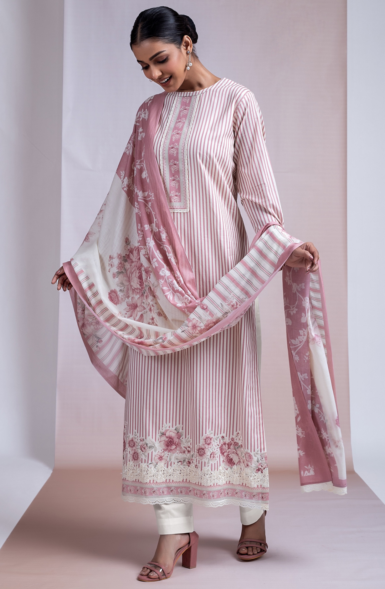 Pink Cotton Lawn Printed Suit with Dupatta - VIY2401