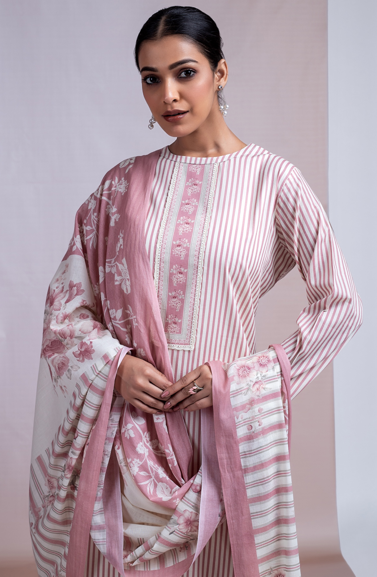 Pink Cotton Lawn Printed Suit with Dupatta - VIY2401