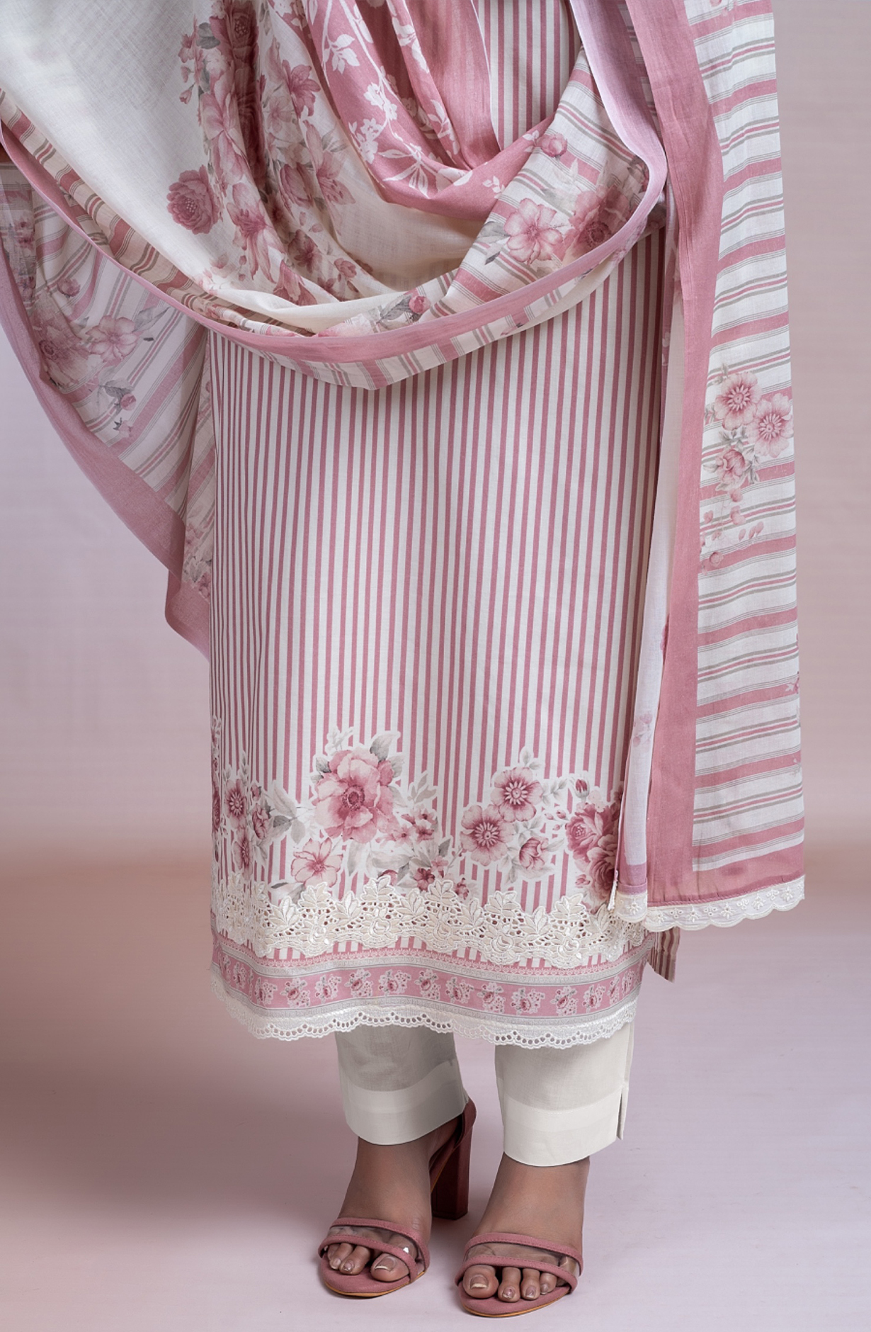Pink Cotton Lawn Printed Suit with Dupatta - VIY2401