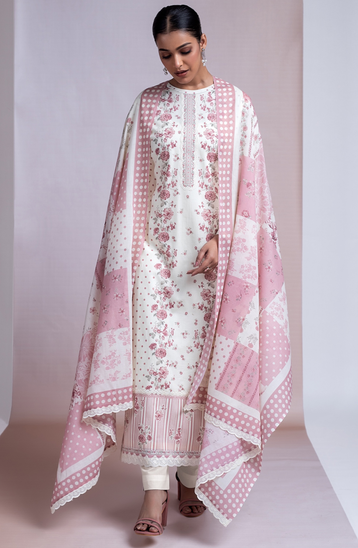Cream Cotton Lawn Printed Suit with Dupatta - VIY2403