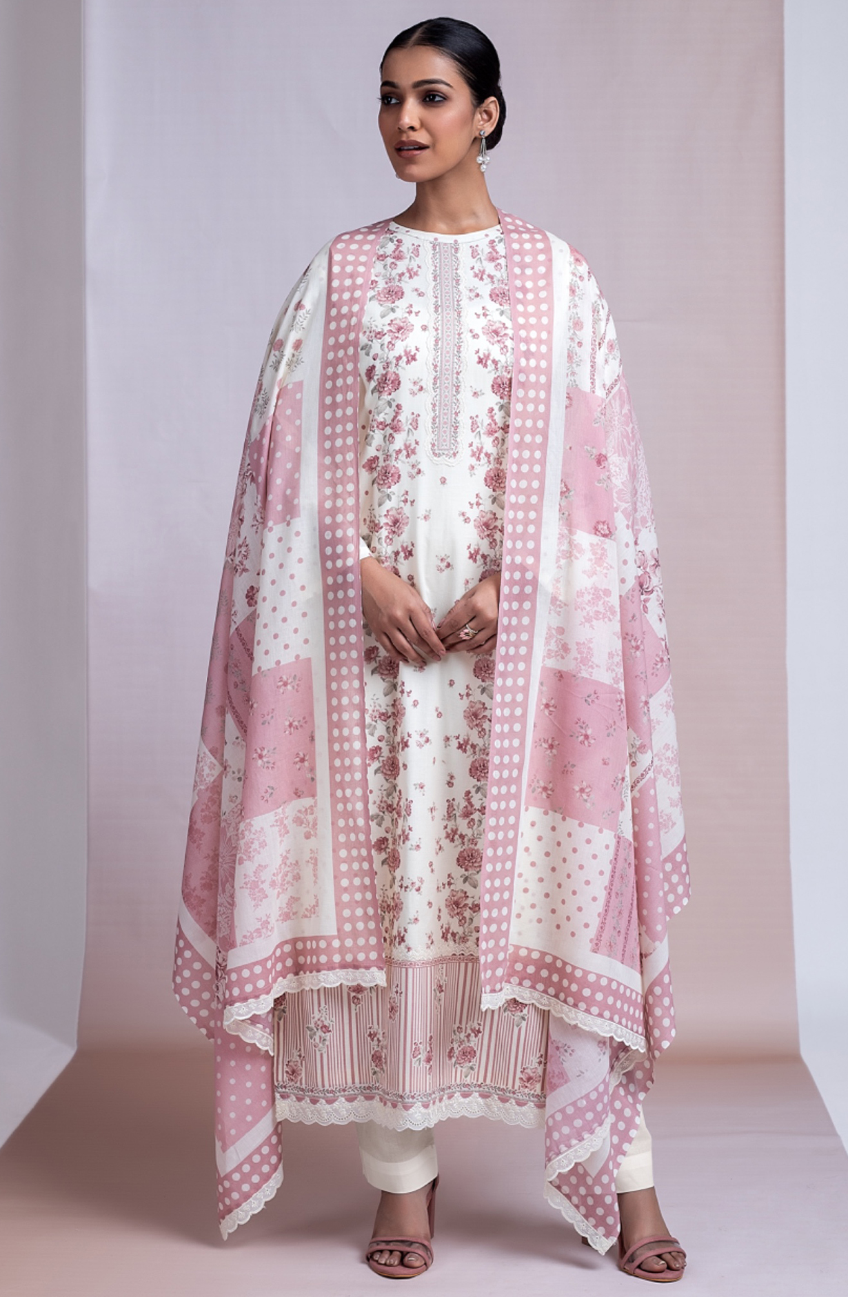 Cream Cotton Lawn Printed Suit with Dupatta - VIY2403