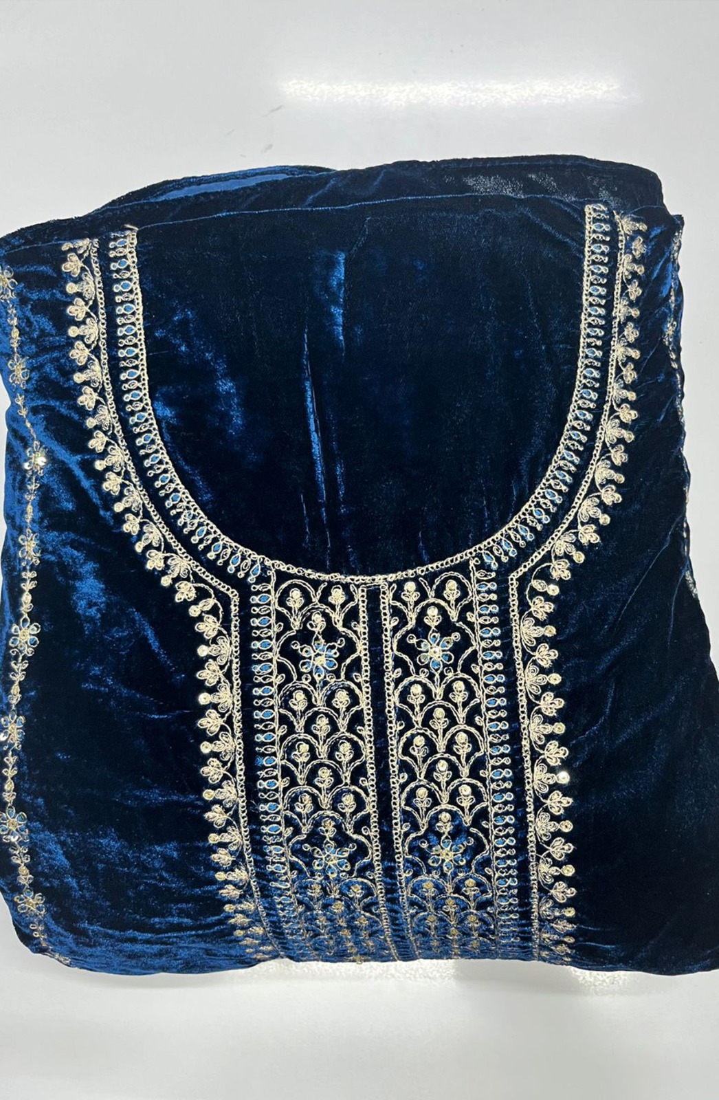 Blue Velvet Designer Suit Set with Shawl - 131-STE2788C