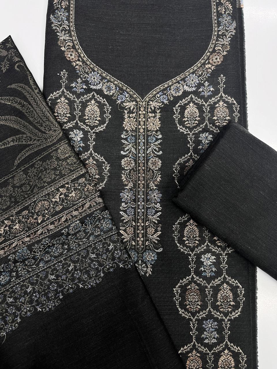 Black Pashmina Suit-Set with Shawl - 604-AMSI-5B