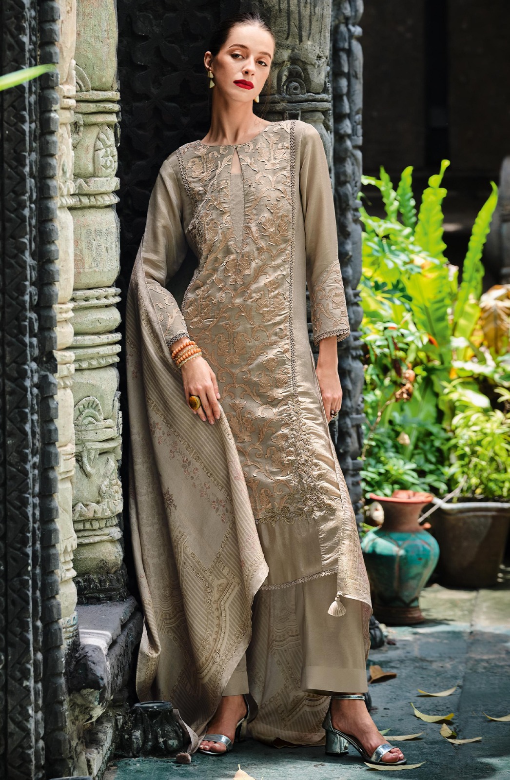 Viscose Embroidered Suit Set with Dupatta - ZEYZE02