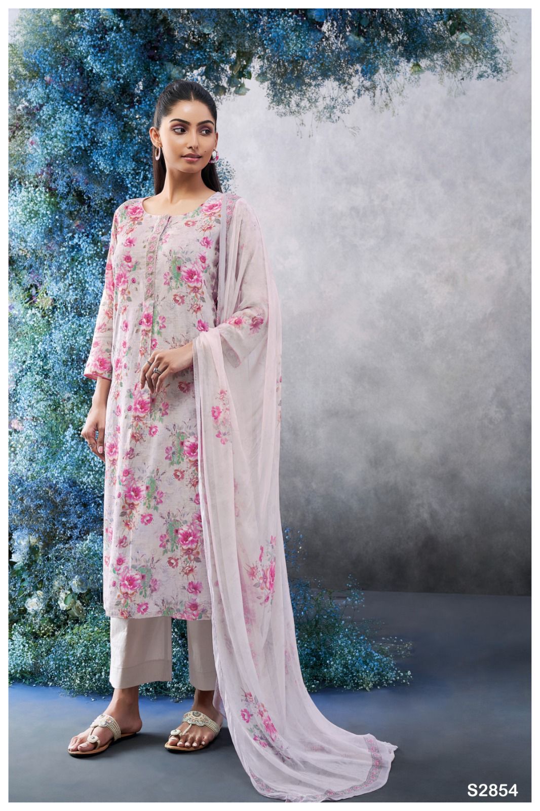 Mauve Cotton suit set with Chiffon Dupatta - CHES2854