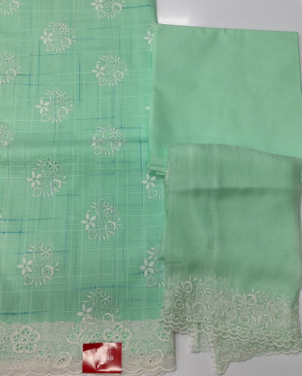 Green Cotton suit set with Chiffon Dupatta - MIS1401D