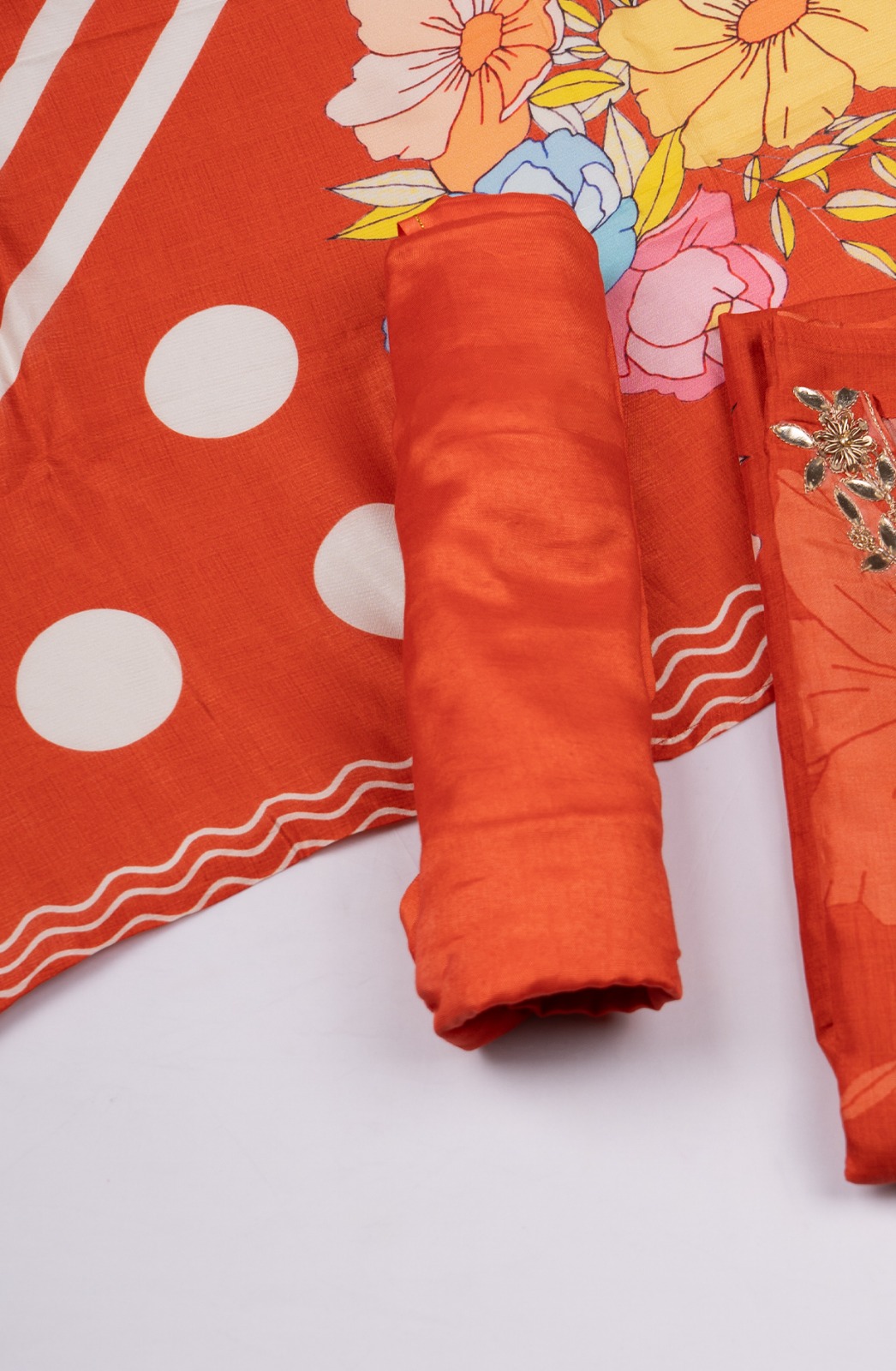 Rust Muslin Printed Suit with Dupatta - 131-MT0162