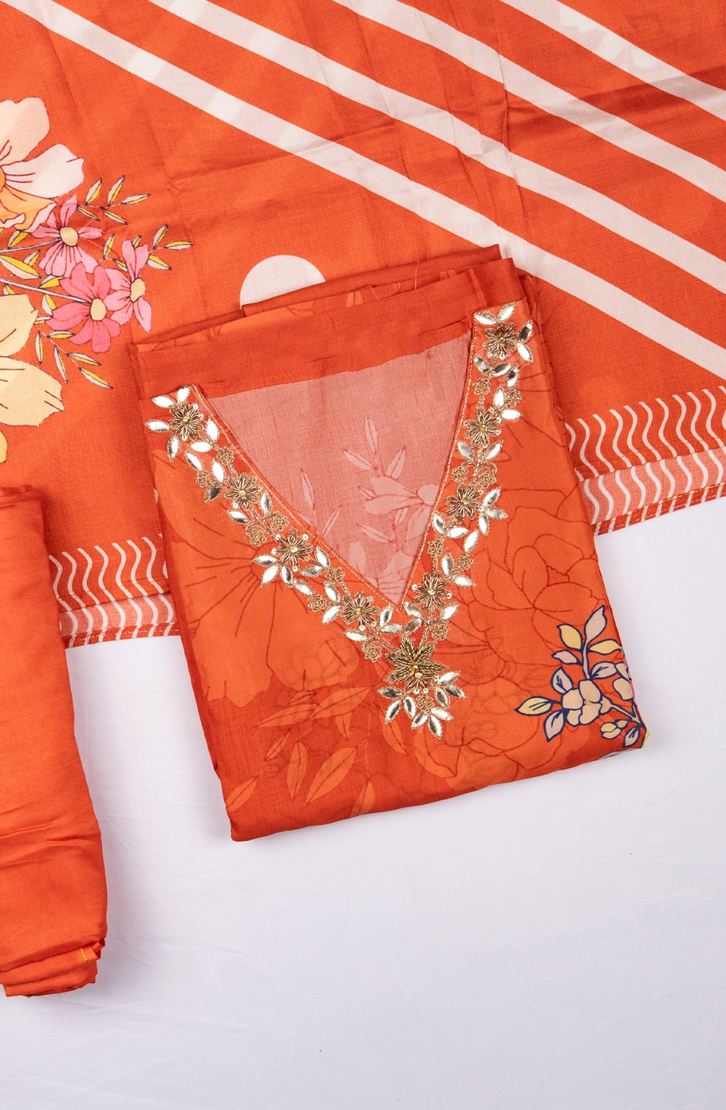 Rust Muslin Printed Suit with Dupatta - 131-MT0162