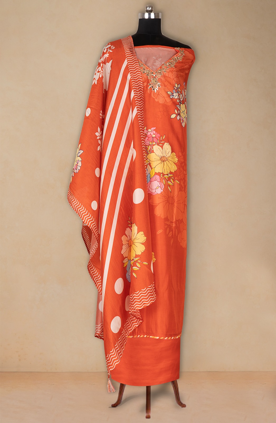 Rust Muslin Printed Suit with Dupatta - 131-MT0162