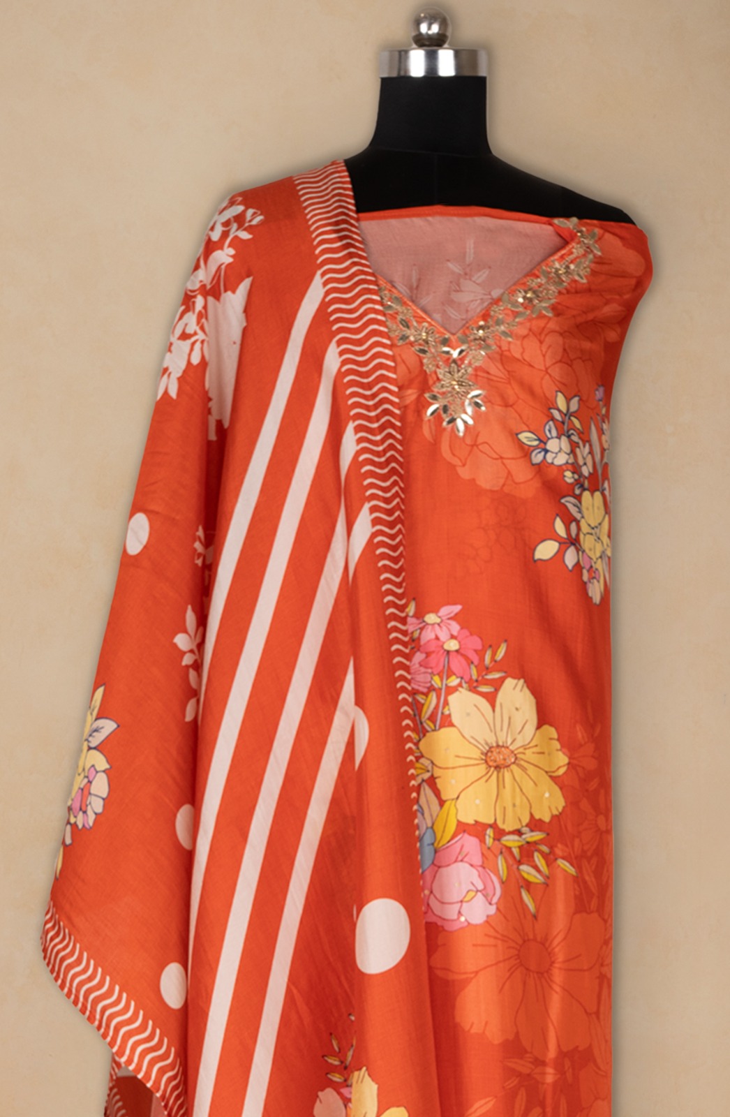Rust Muslin Printed Suit with Dupatta - 131-MT0162