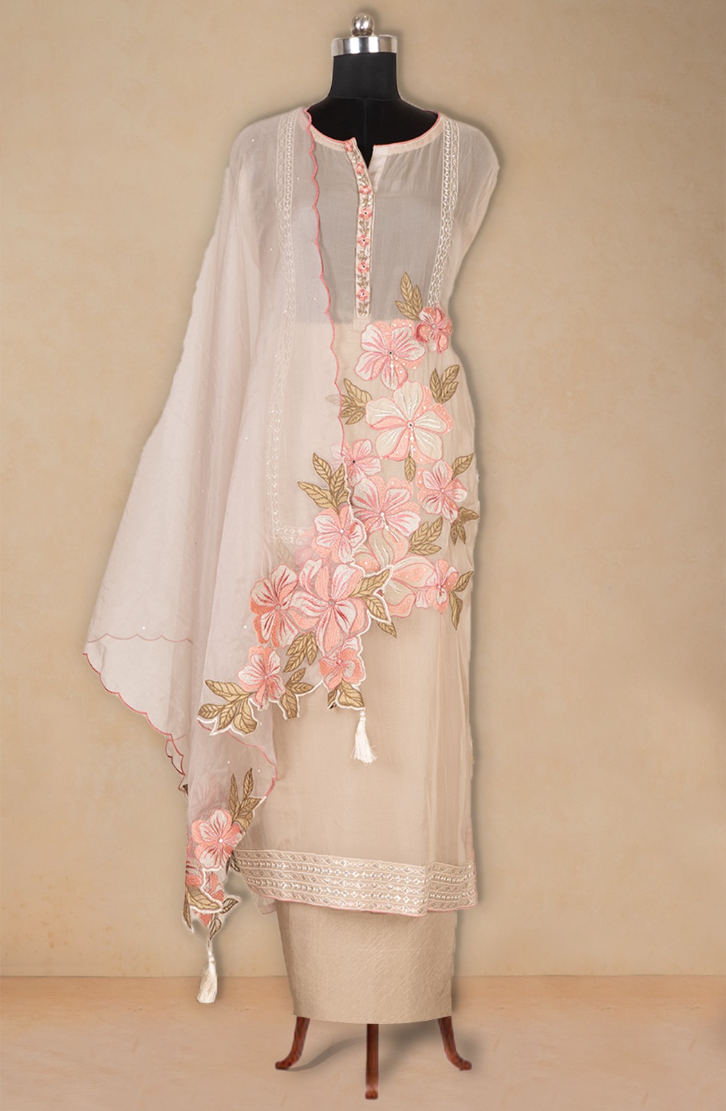 Grey Organza Beautiful Suit Set with Dupatta - 669-18327