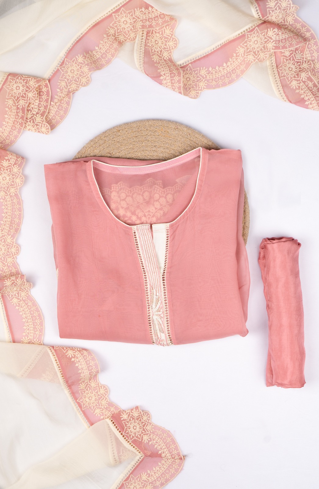 Pink Organza Beautiful Suit Set with Dupatta - 669-18839A