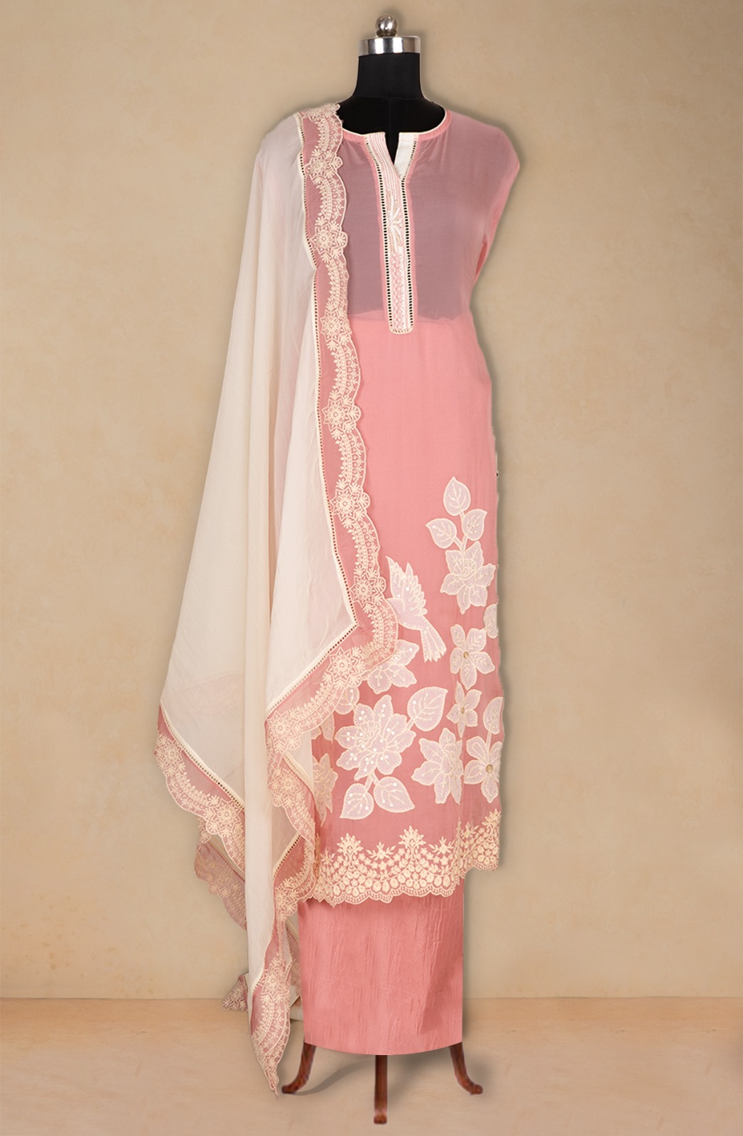 Pink Organza Beautiful Suit Set with Dupatta - 669-18839A