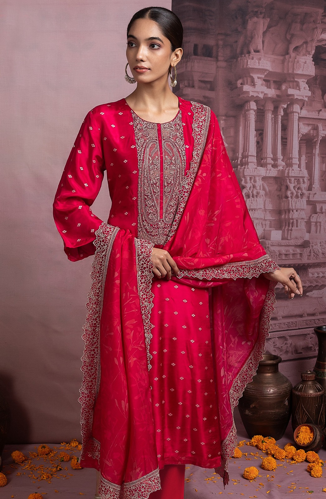 Rani Tusser Silk Jacquard Suit Set with Silk Dupatta - R157-SPR2483