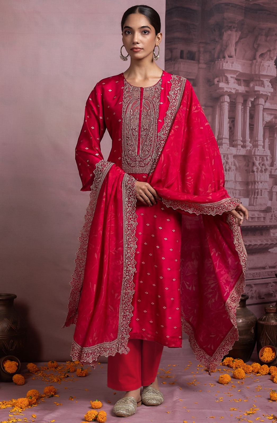 Rani Tusser Silk Jacquard Suit Set with Silk Dupatta - R157-SPR2483