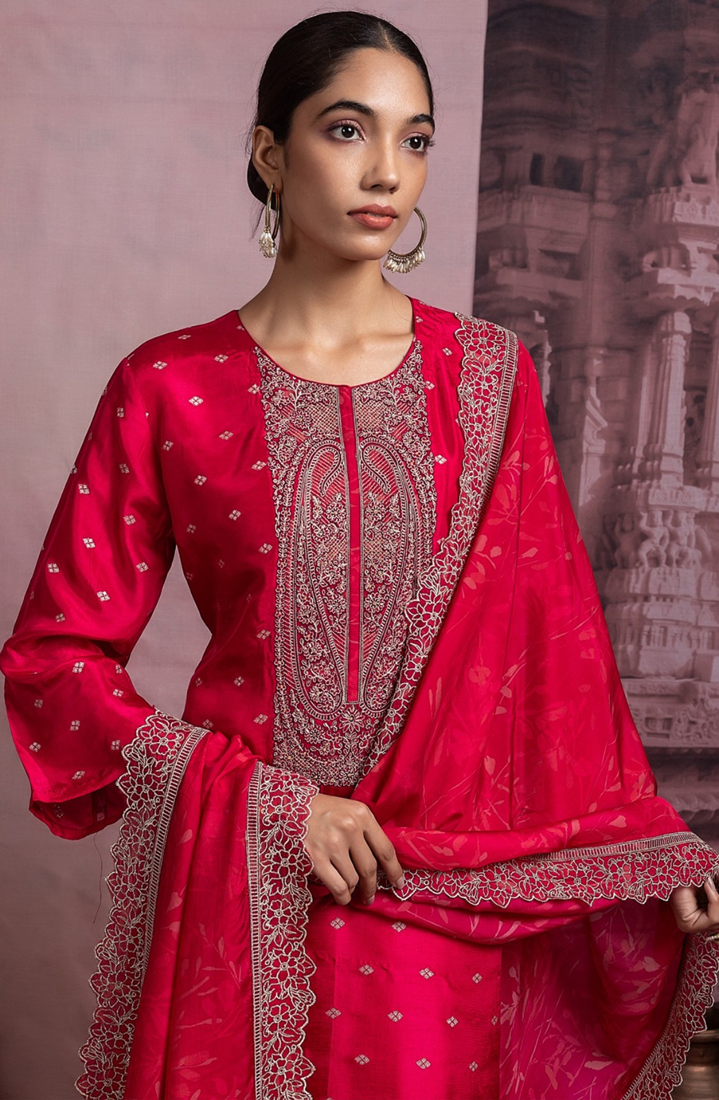 Rani Tusser Silk Jacquard Suit Set with Silk Dupatta - R157-SPR2483