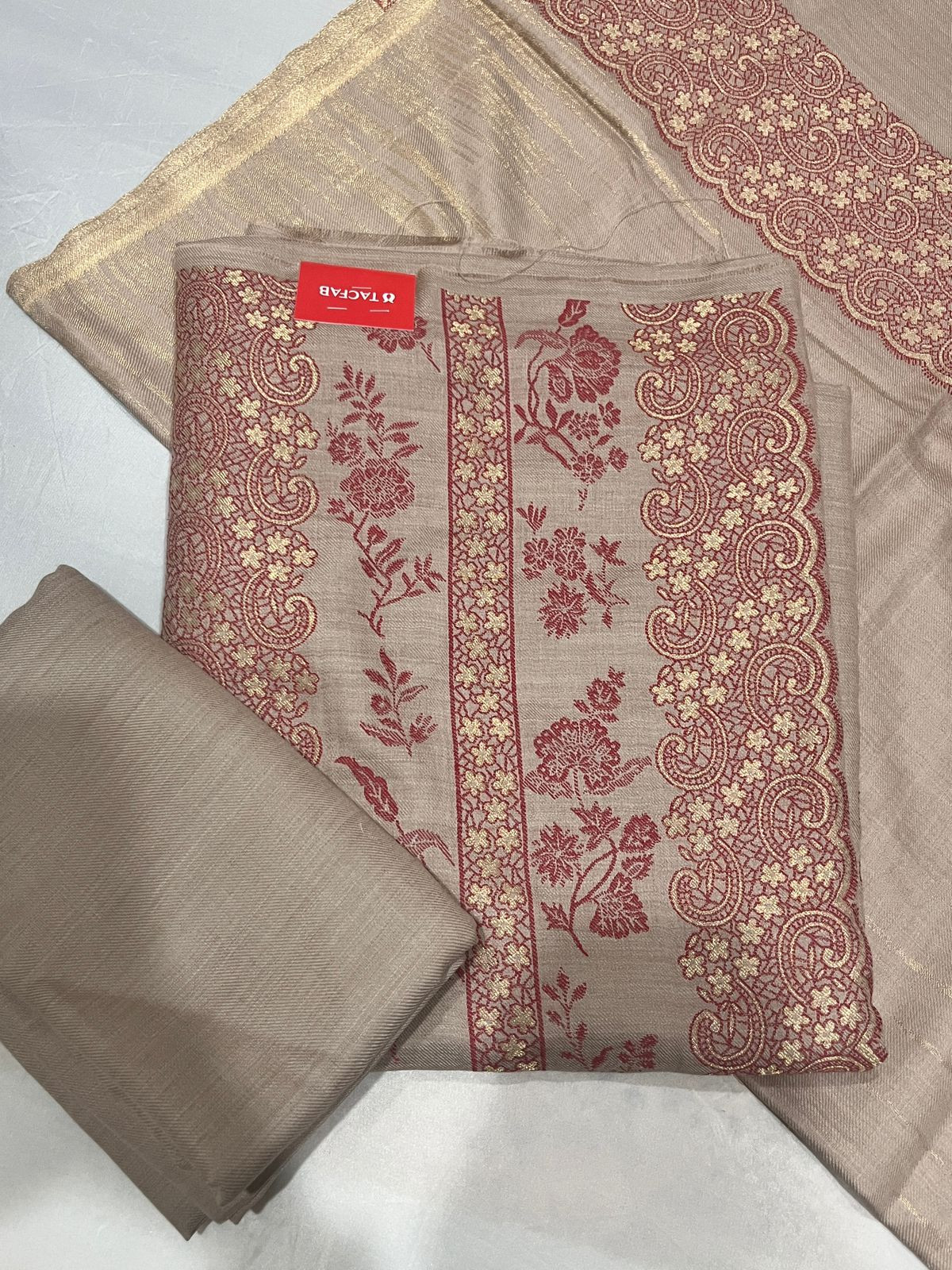 Beige Pashmina Suit set with Pashmina Dupatta - PASH1414A