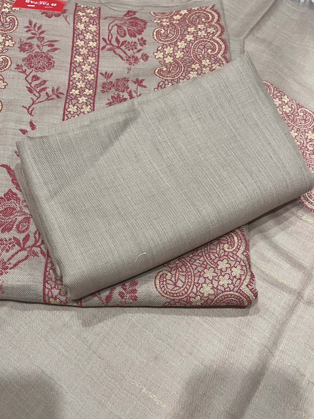 Beige Pashmina Suit set with Pashmina Dupatta - PASH1414A