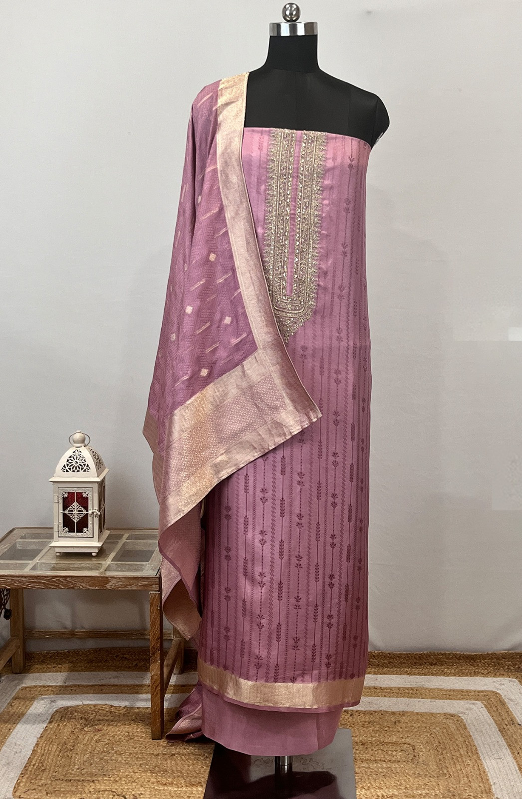 Pink Shimmer  Suit Set with Silk Dupatta - USPSLK1301-6C