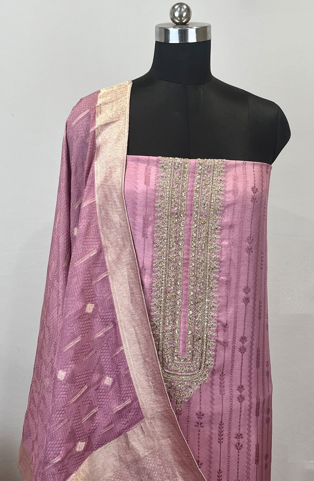 Pink Shimmer  Suit Set with Silk Dupatta - USPSLK1301-6C
