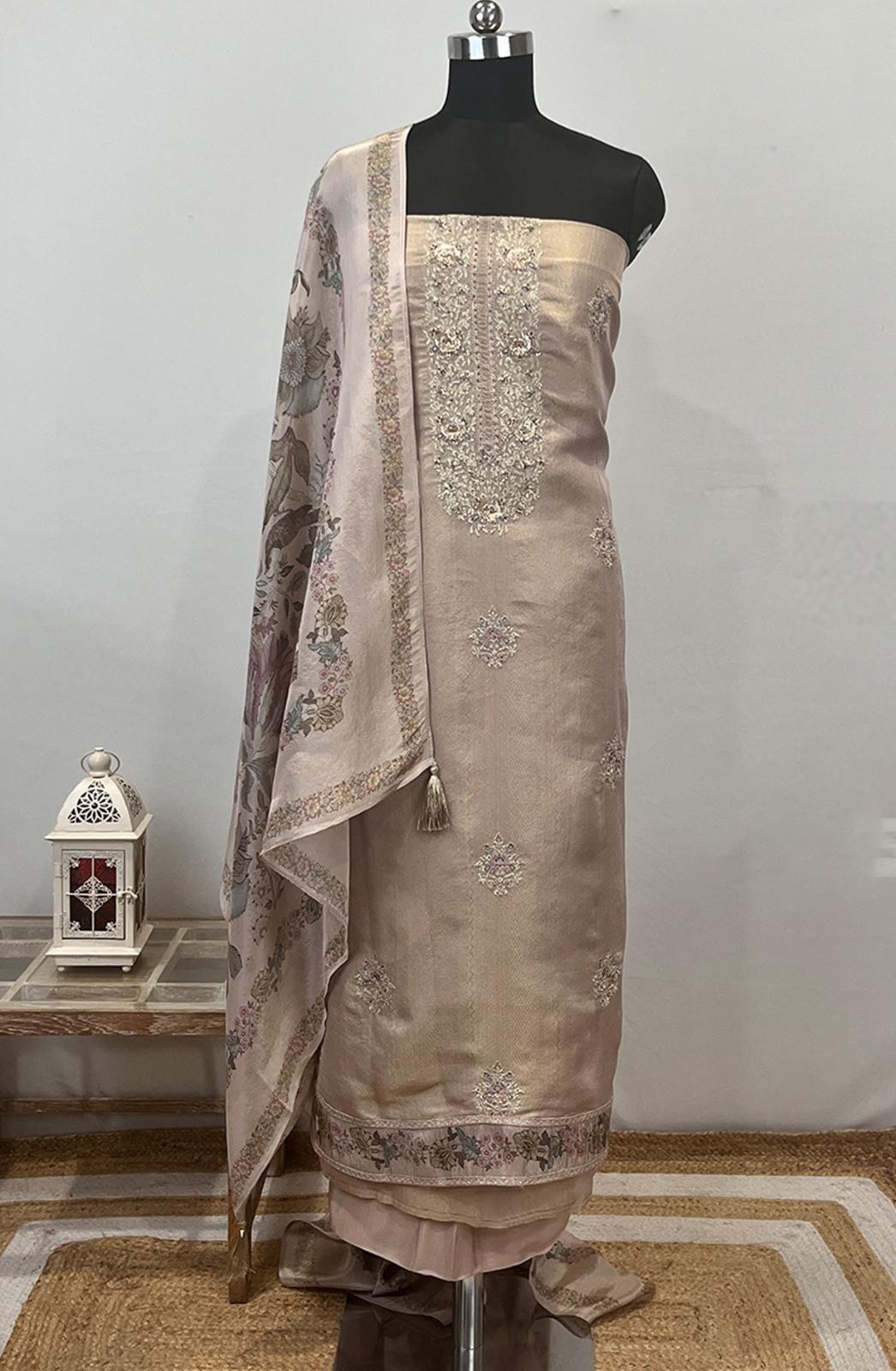 Peach Silk Suit Set with Silk Dupatta - USPSLK1301-4B