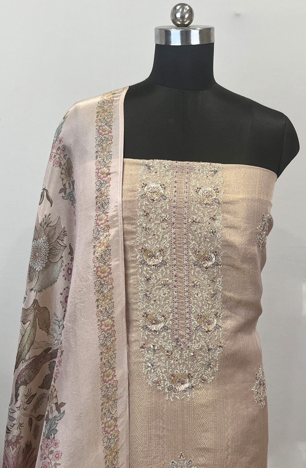 Peach Silk Suit Set with Silk Dupatta - USPSLK1301-4B