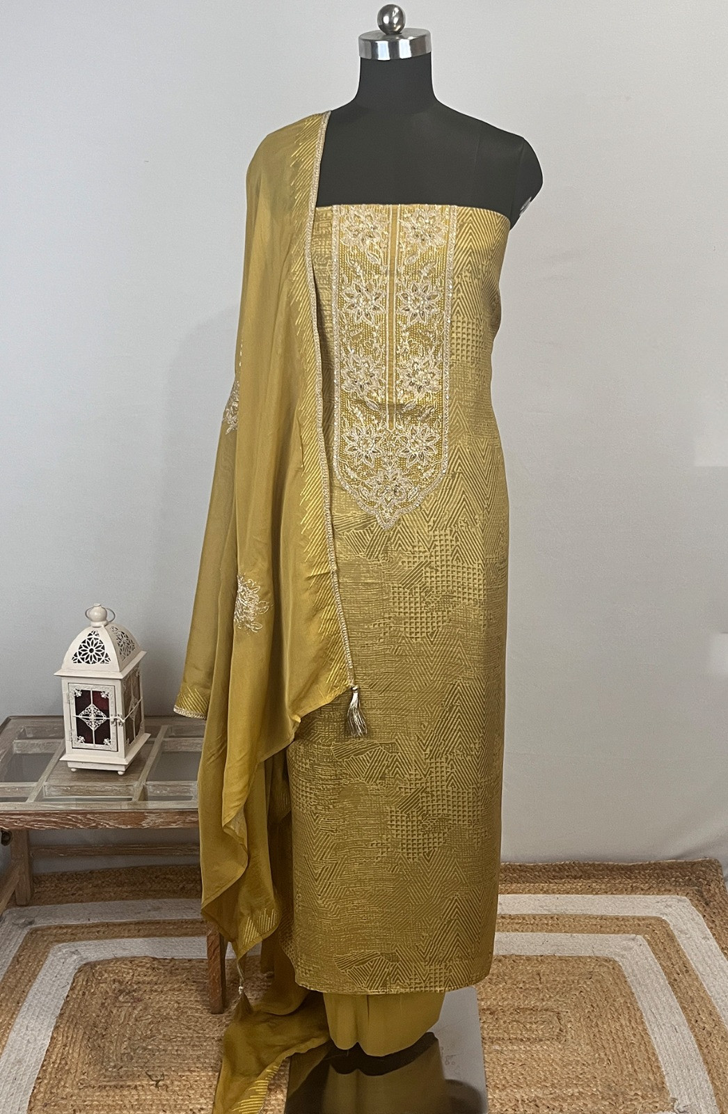 Yellow Silk Suit Set with Silk Dupatta - ASM2242B