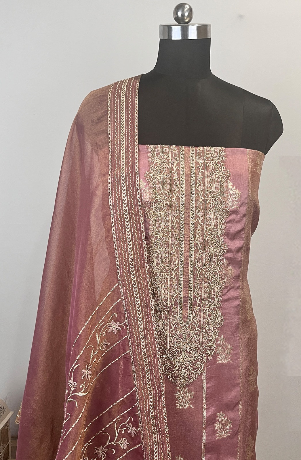Pink Tussar Silk Beautiful Suit Set with Shimmer Dupatta - MOH2277A