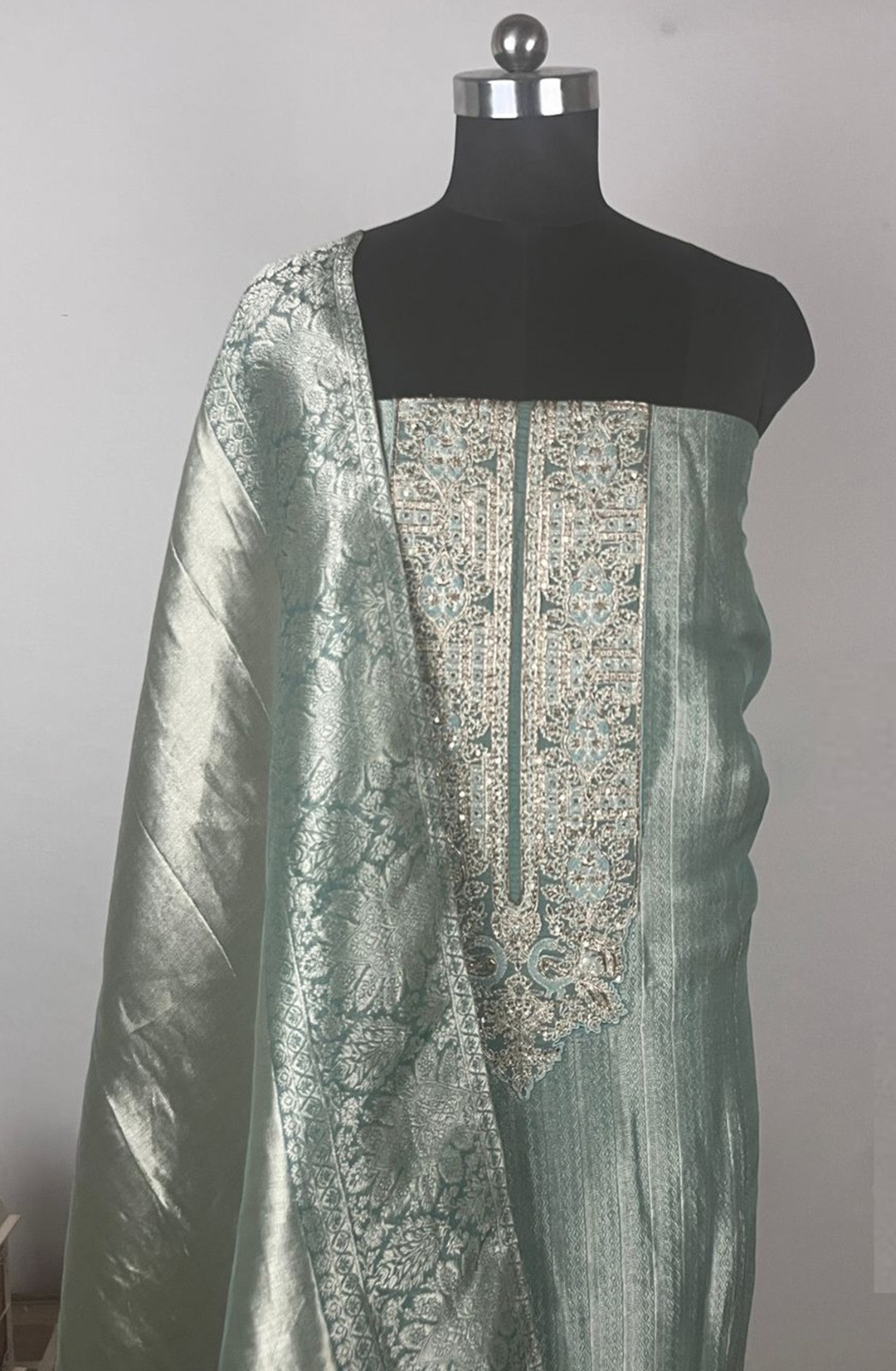 Sea Green Silk brocade Suit Set with Dupatta - USPSLK1301-2A