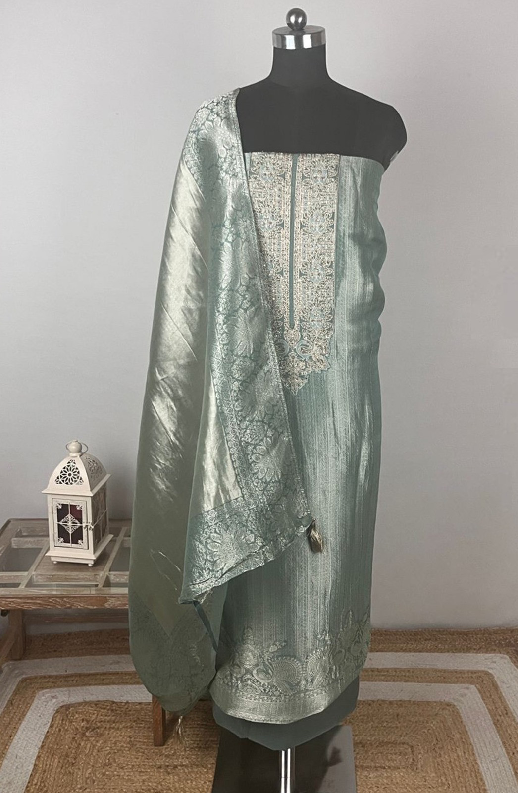 Sea Green Silk brocade Suit Set with Dupatta - USPSLK1301-2A