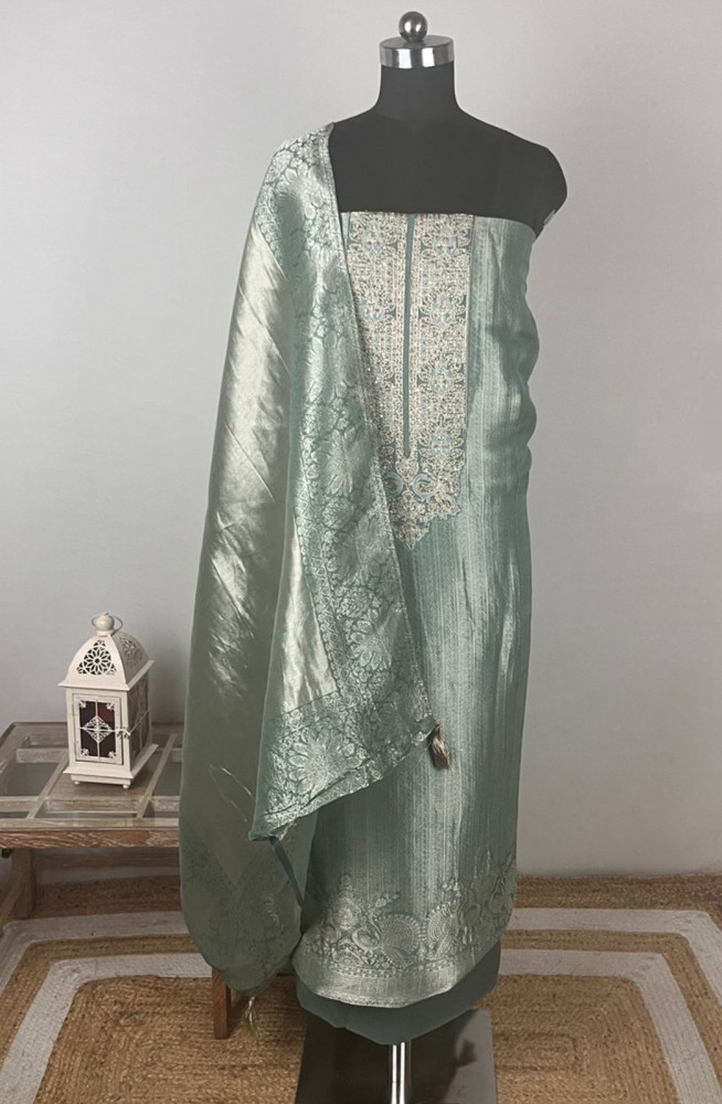 Image of Sea Green Silk brocade Suit Set with Dupatta - USPSLK1301-2A