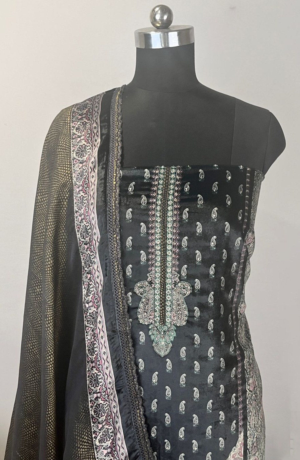 Black Velvet Suit Set with Velvet Dupatta - WEVAL120-4A