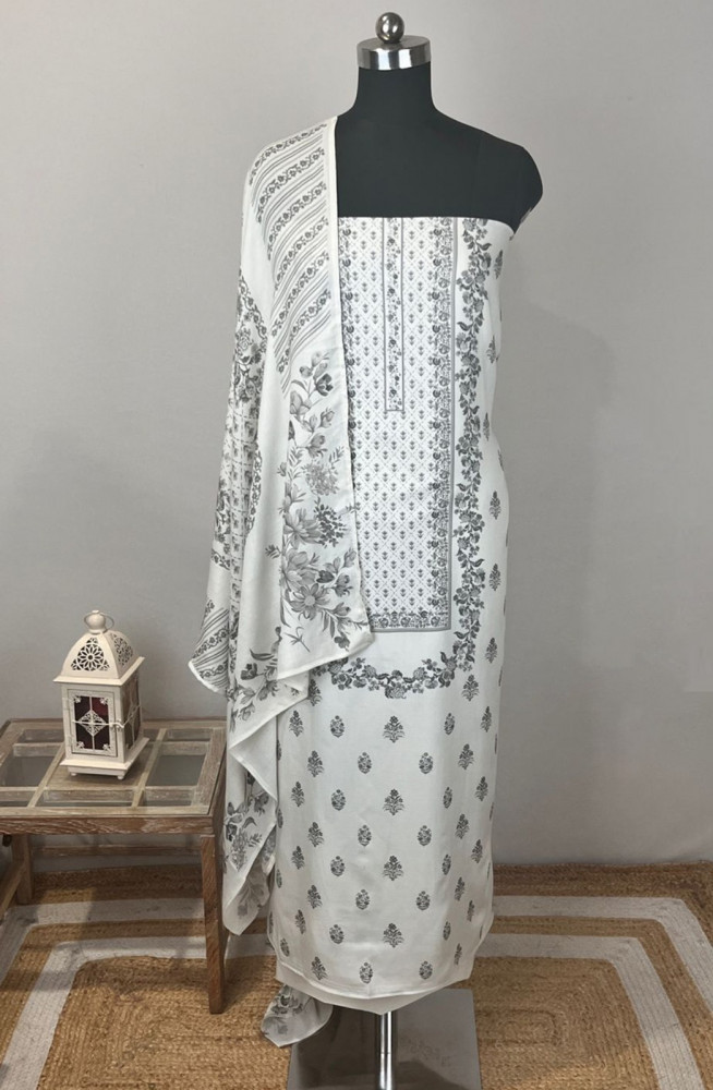 Image of Off- White Spun Suit Set with Dupatta - WEPSH1019-4A