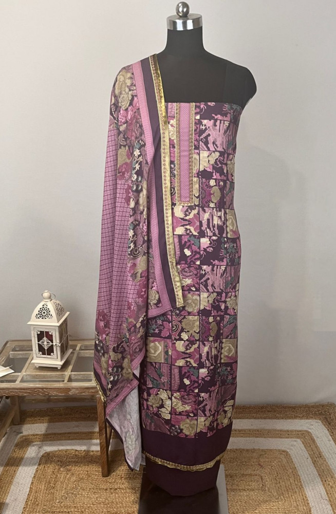 Image of Purple Spun Suit Set with Dupatta - WEPSH1019-5D