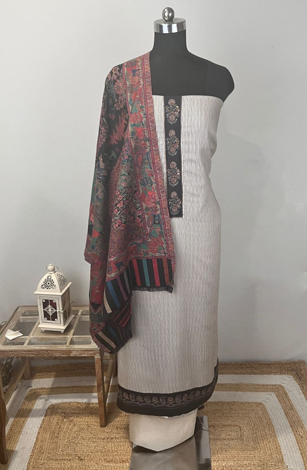 Off- White Spun Suit Set with Dupatta - WEPSH1019-1A