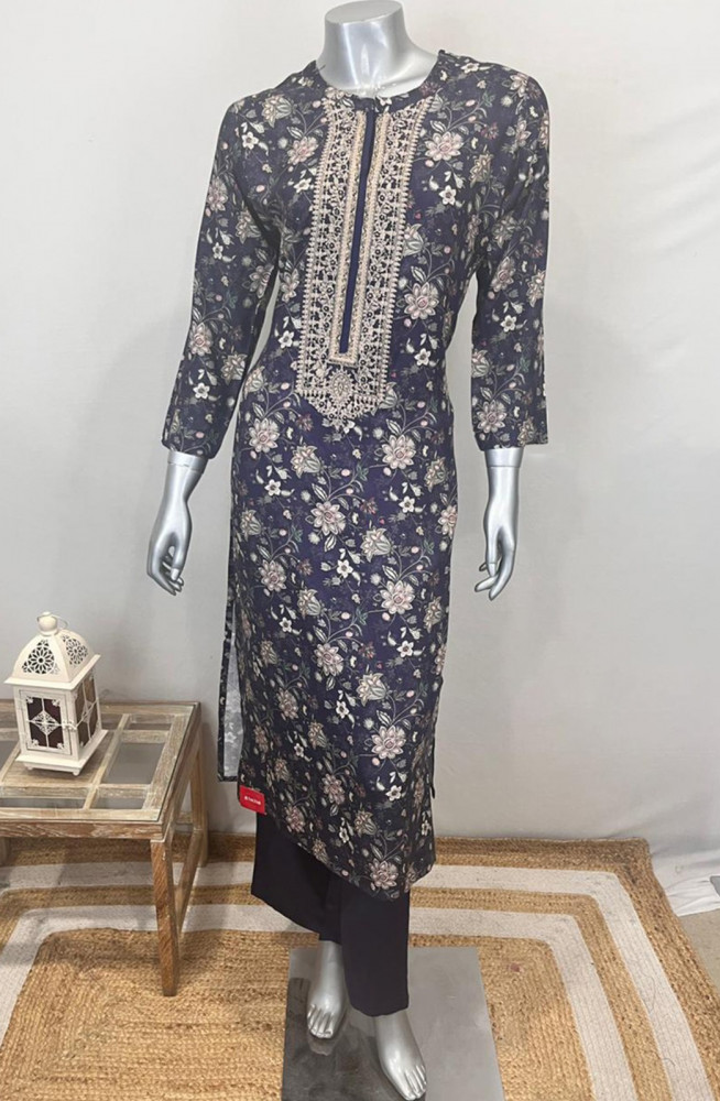 Image of Blue Pashmina Beautiful Top and Bottom - R157-RTW33