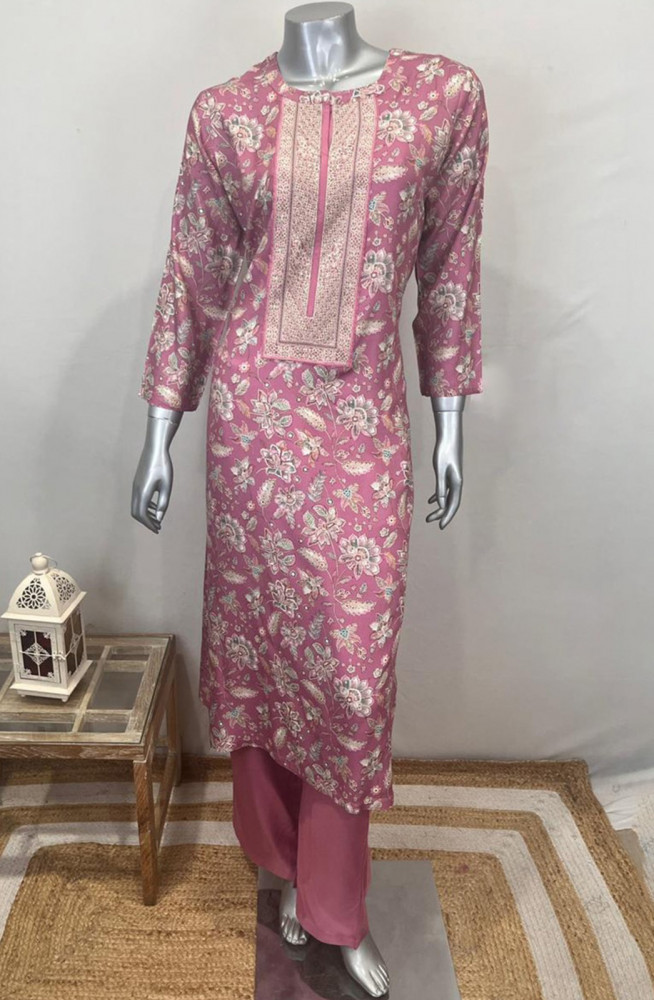 Image of Pink Pashmina Beautiful Top and Bottom - R157-RTW31A
