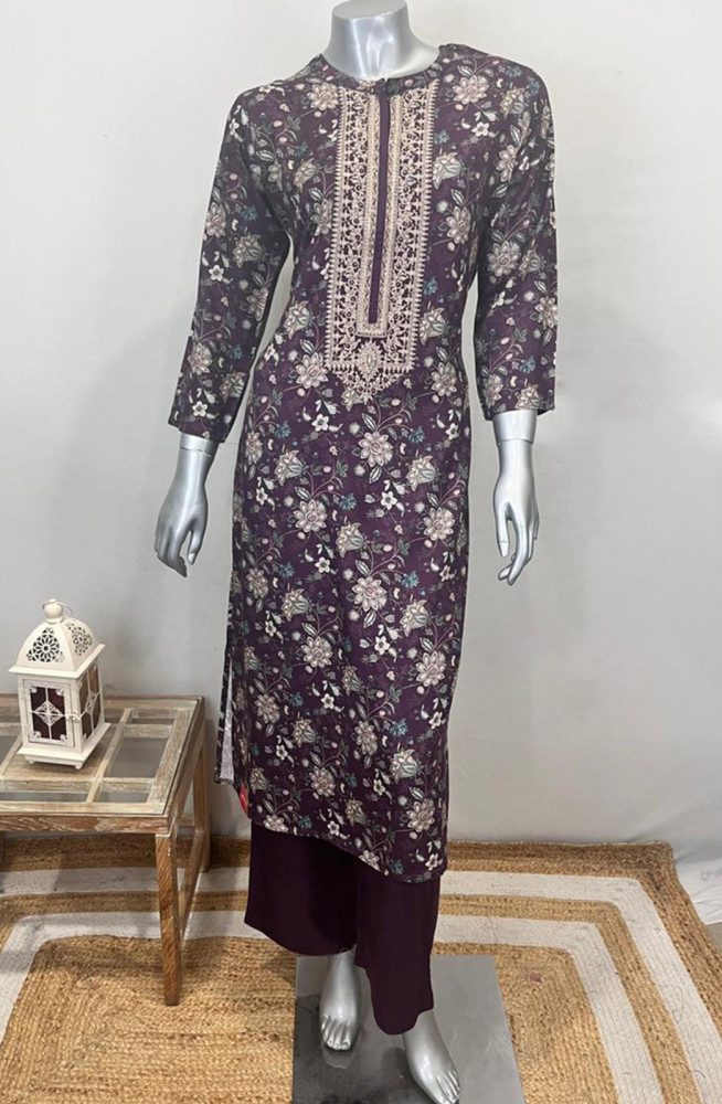 Image of Wine Pashmina Beautiful Top and Bottom - R157-RTW33A