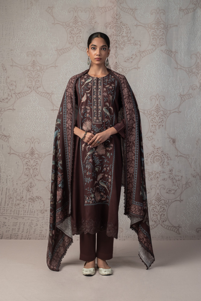 Image of Coffee Pashmina Suit set with Dupatta- FID2164C