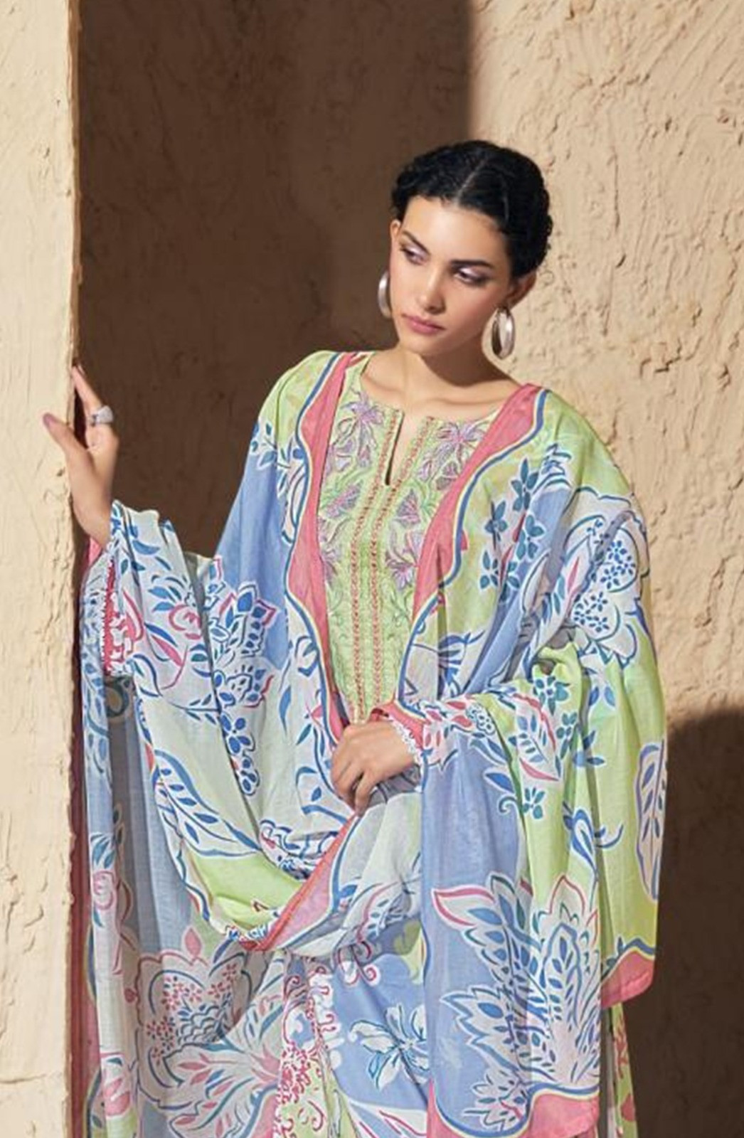 Blue Pure Cotton Lawn Suit set with Dupatta- JOY342