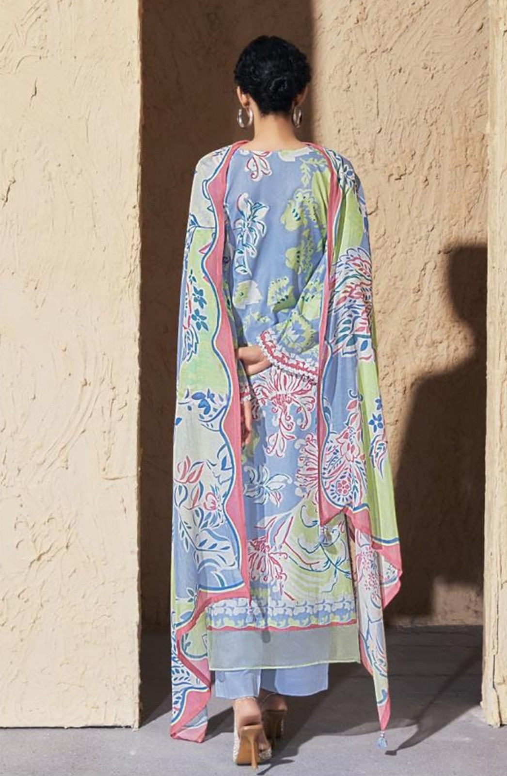 Blue Pure Cotton Lawn Suit set with Dupatta- JOY342