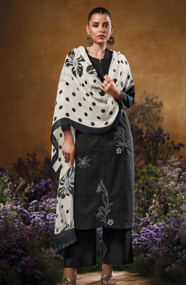 Image of Black Pure bemberg silk Suit Set with Dupatta- LAS3554C