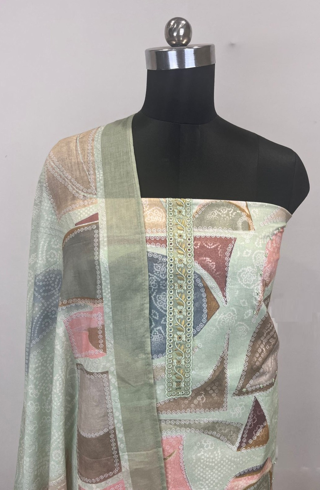 Green Cotton Suit set with Cotton Dupatta- RID1204