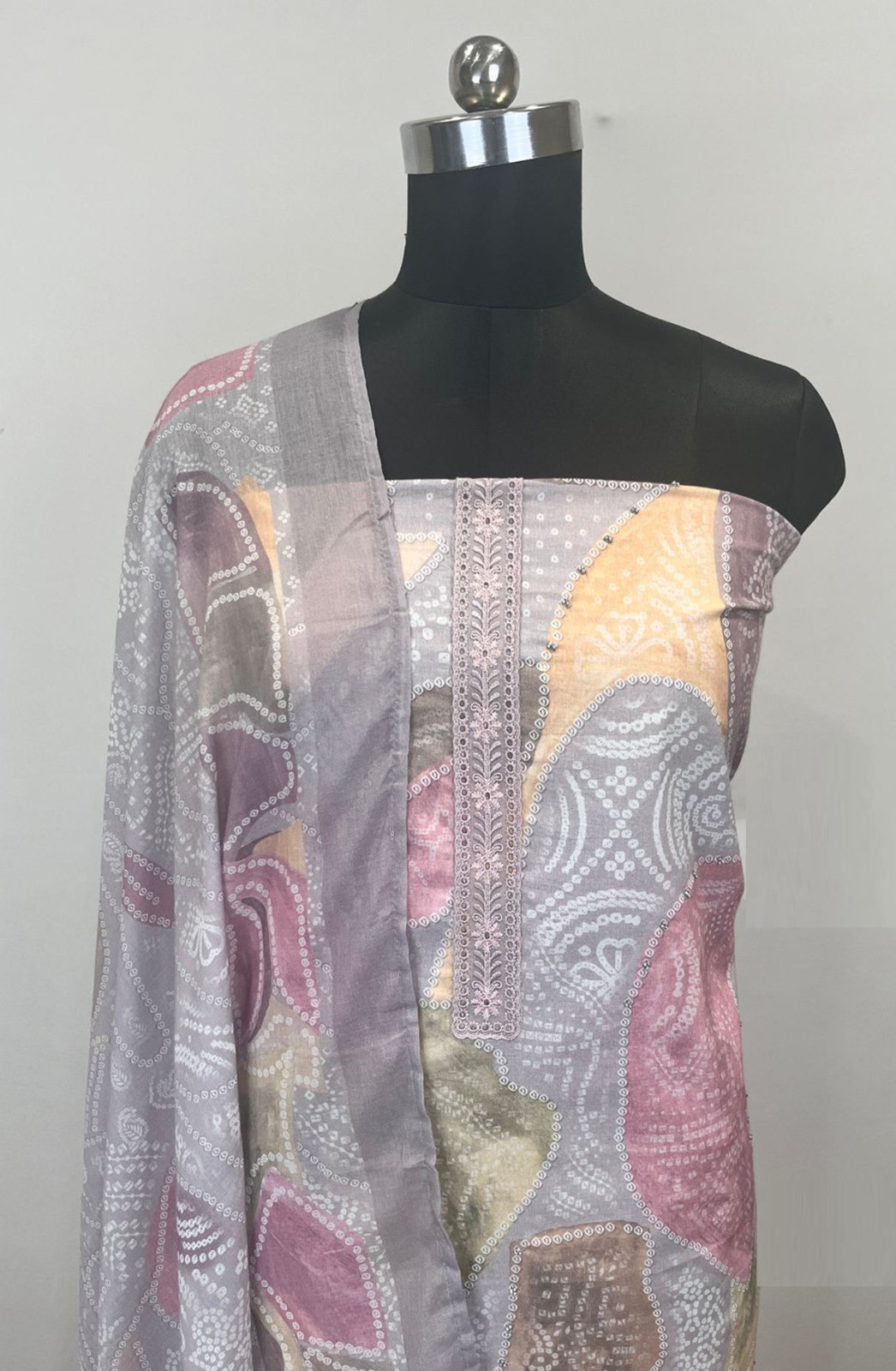 Grey Cotton Suit set with Cotton Dupatta- RID1203