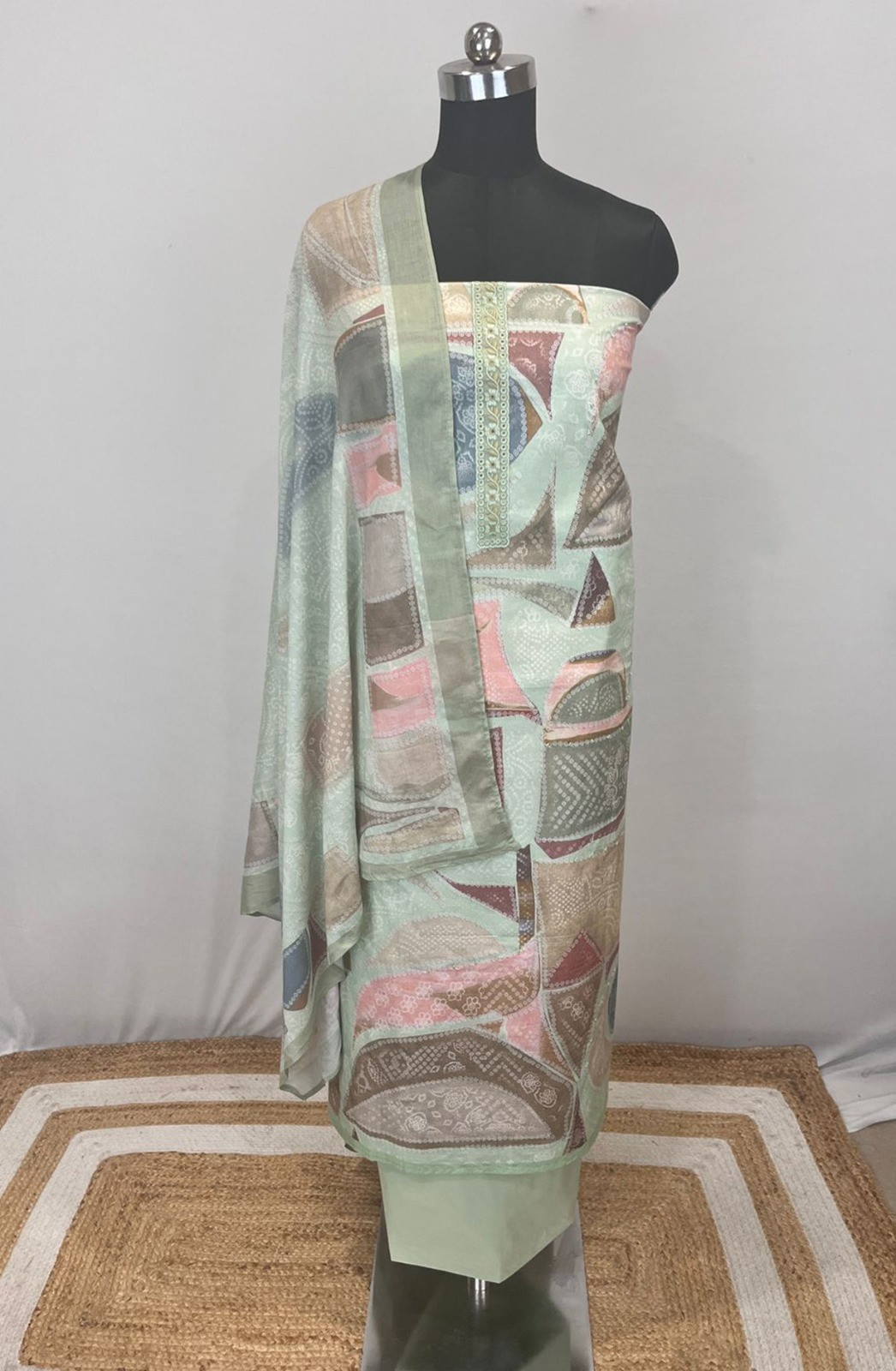 Green Cotton Suit set with Cotton Dupatta- RID1204