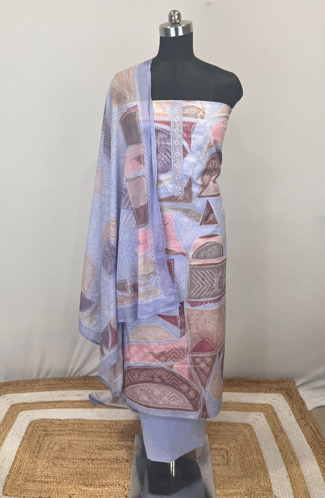 Blue Cotton Suit set with Cotton Dupatta- RID1202